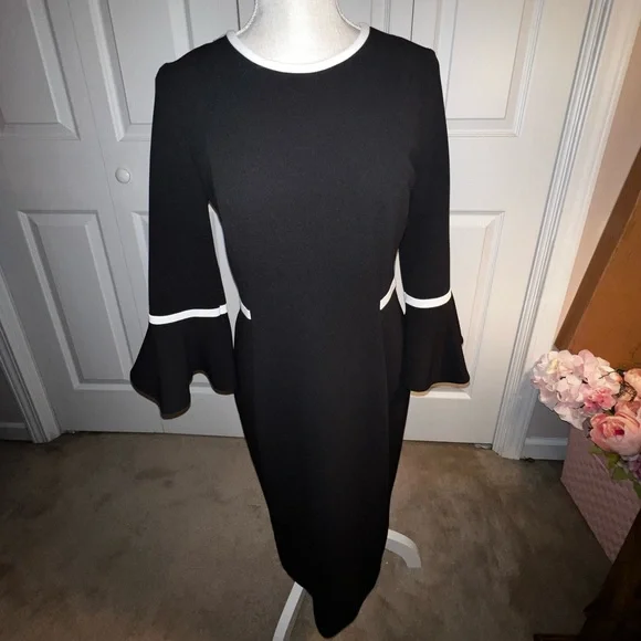 Calvin klein black dress with white trim deals